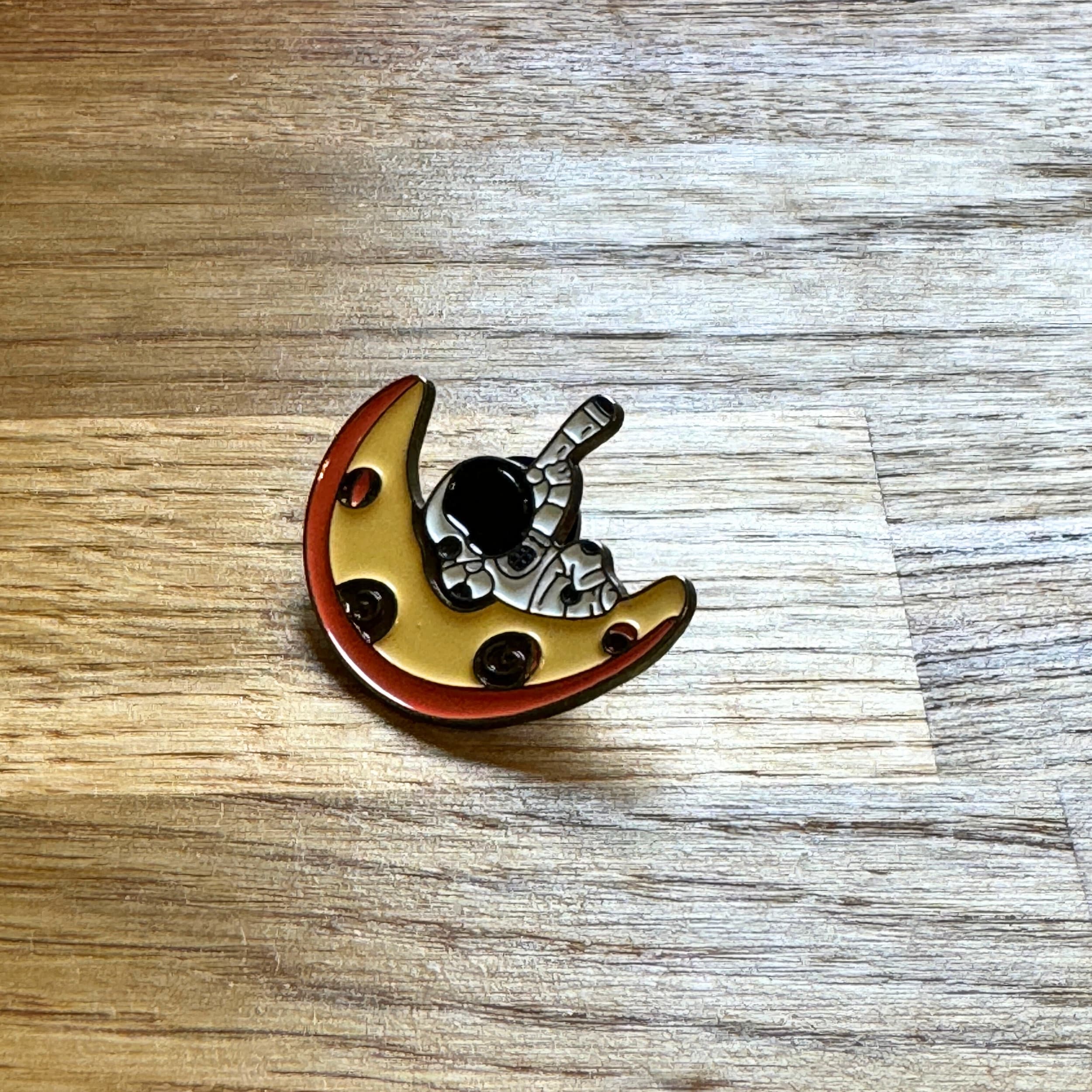 Cute Kawaii Astronaut on Moon Enamel Pin Badge. Space Science Appreciation Brooch