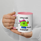 Personalised Woman Ms Scientist Mug with Colour Handle. Customise with Name and Design Science Gift.