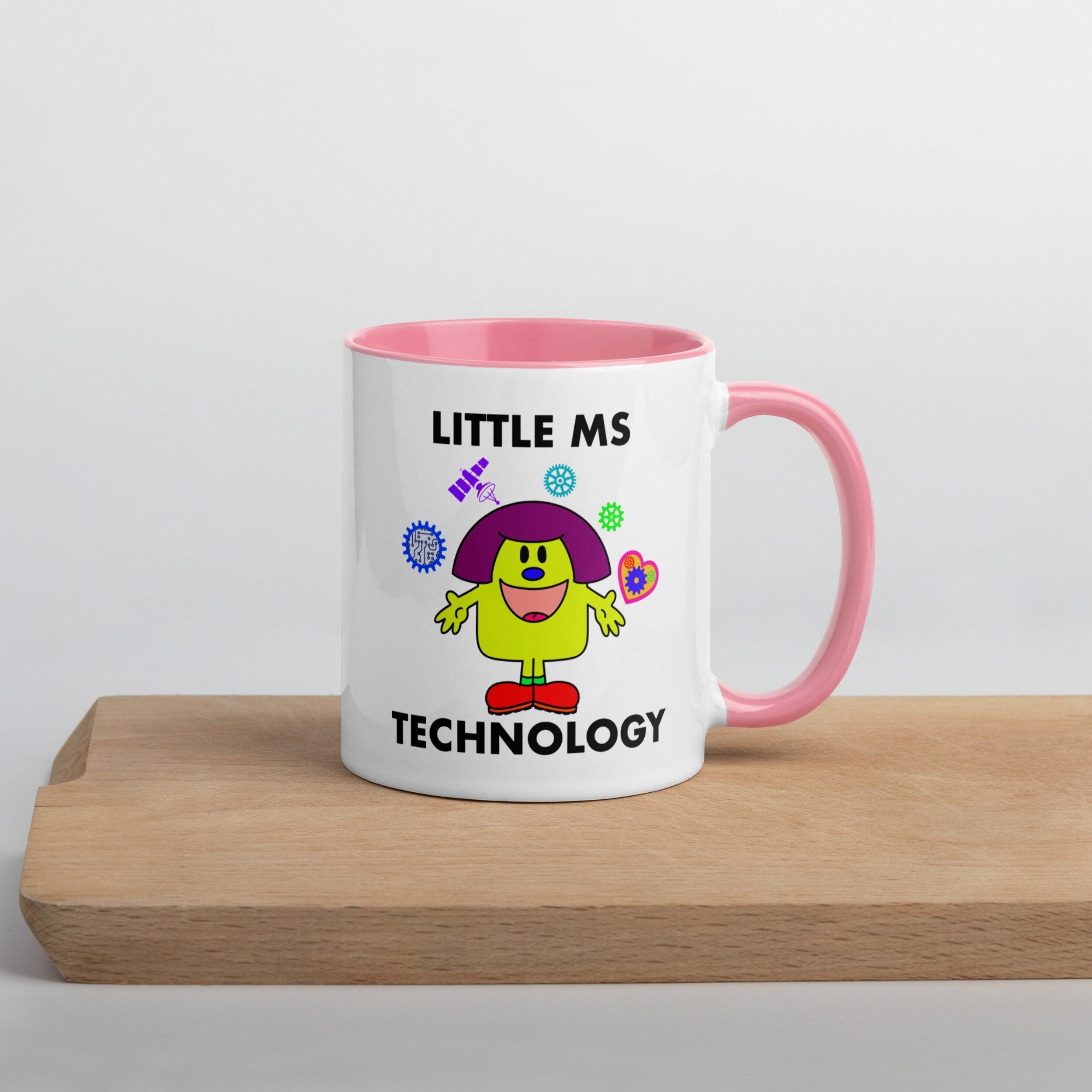 Personalised Woman Ms Technology Mug with Colour Handle. Customise with Name Tech Gift