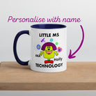 Personalised Woman Ms Technology Mug with Colour Handle. Customise with Name Tech Gift