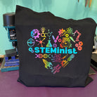 STEMinist Tote Bag. Thick woven metallic rainbow shopper. Science & Engineering Home Accessories. STEM Inspiration Office Gift.