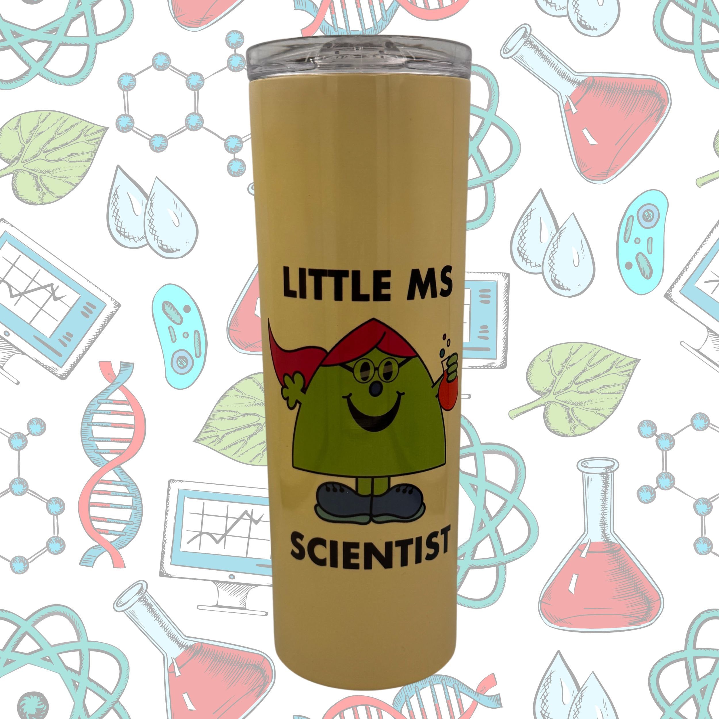 Personalised Ms Scientist Yellow Tumbler. Funny Geeky STEM Unique Scientist Gift. Science Home Office Accessories.