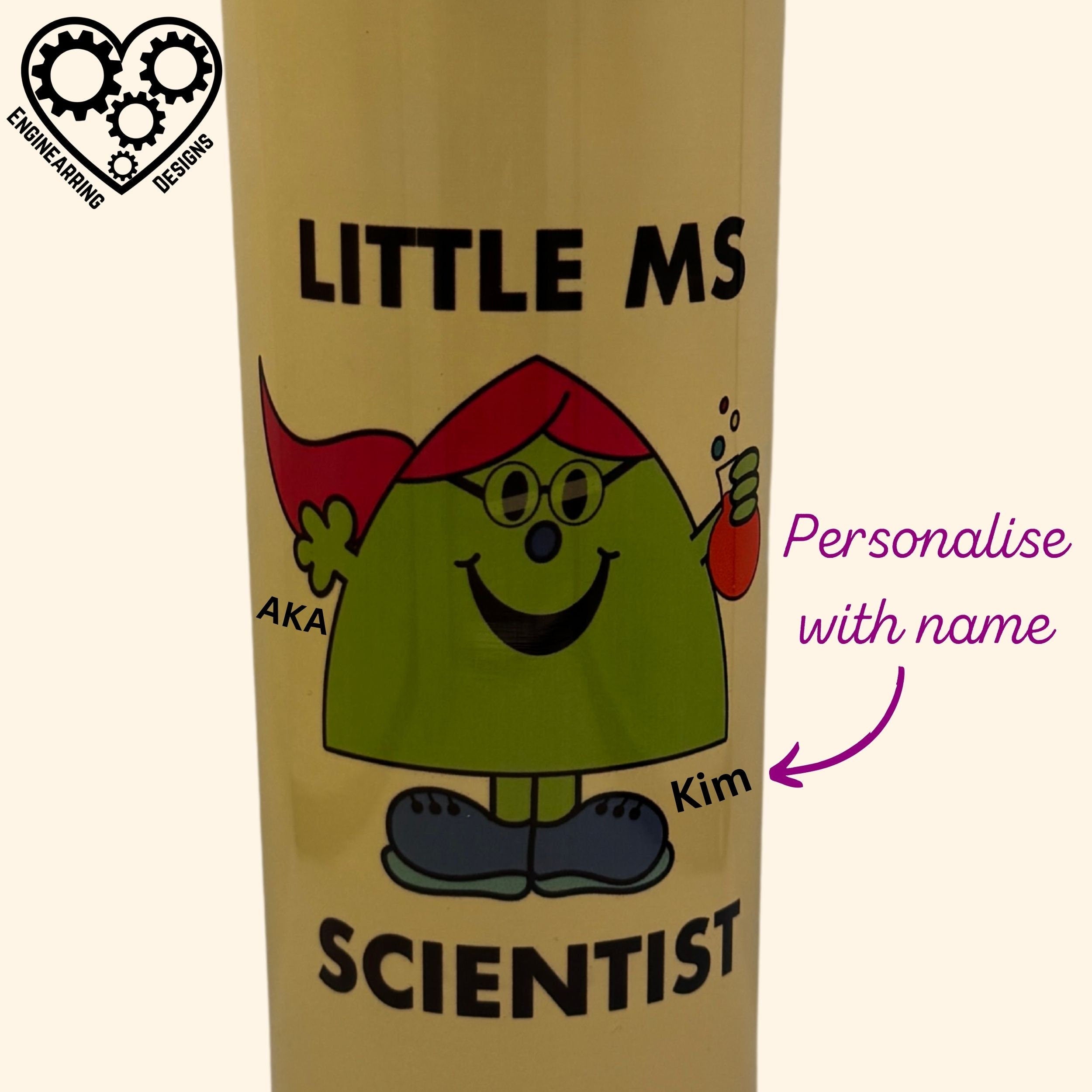 Personalised Ms Scientist Yellow Tumbler. Funny Geeky STEM Unique Scientist Gift. Science Home Office Accessories.