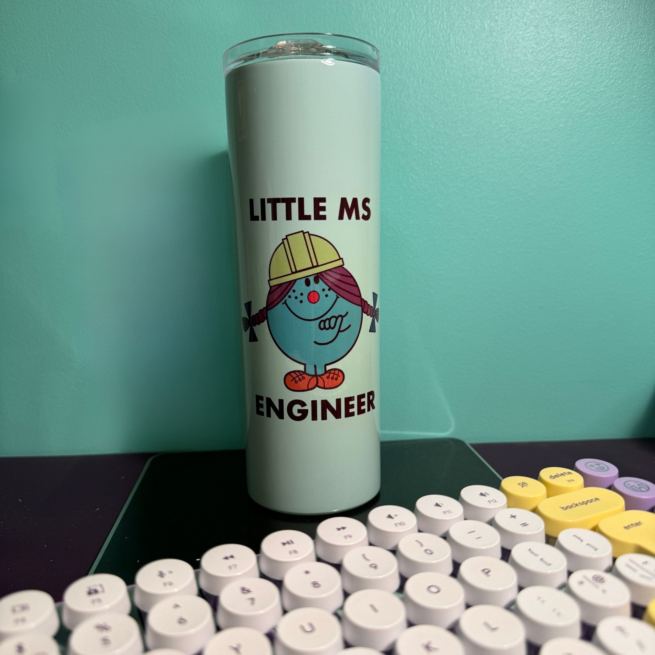 Personalised Ms Engineer Light Mint Tumbler. Funny Geeky STEM Unique Engineering Gift. Science Home Office Accessories.