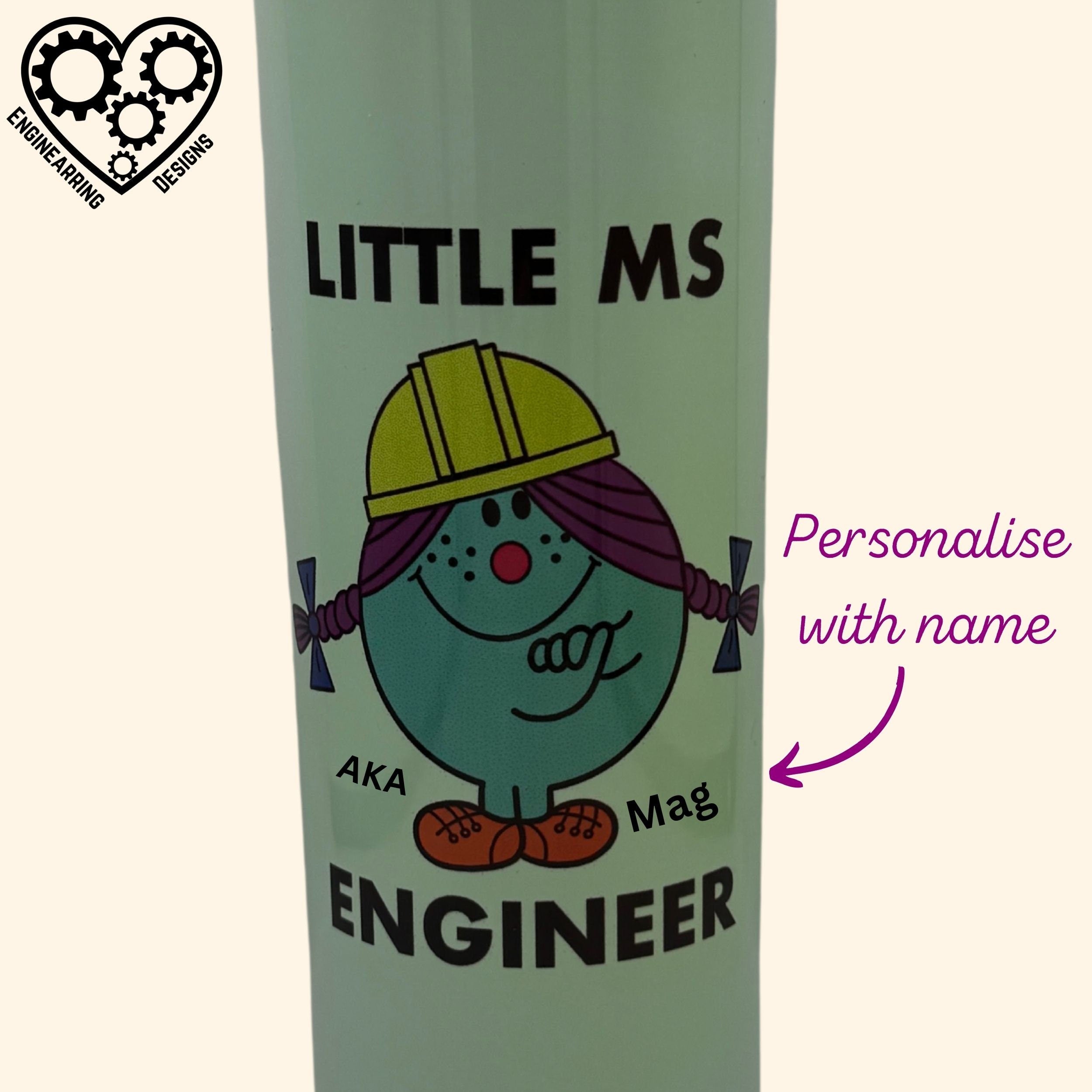 Personalised Ms Engineer Light Mint Tumbler. Funny Geeky STEM Unique Engineering Gift. Science Home Office Accessories.