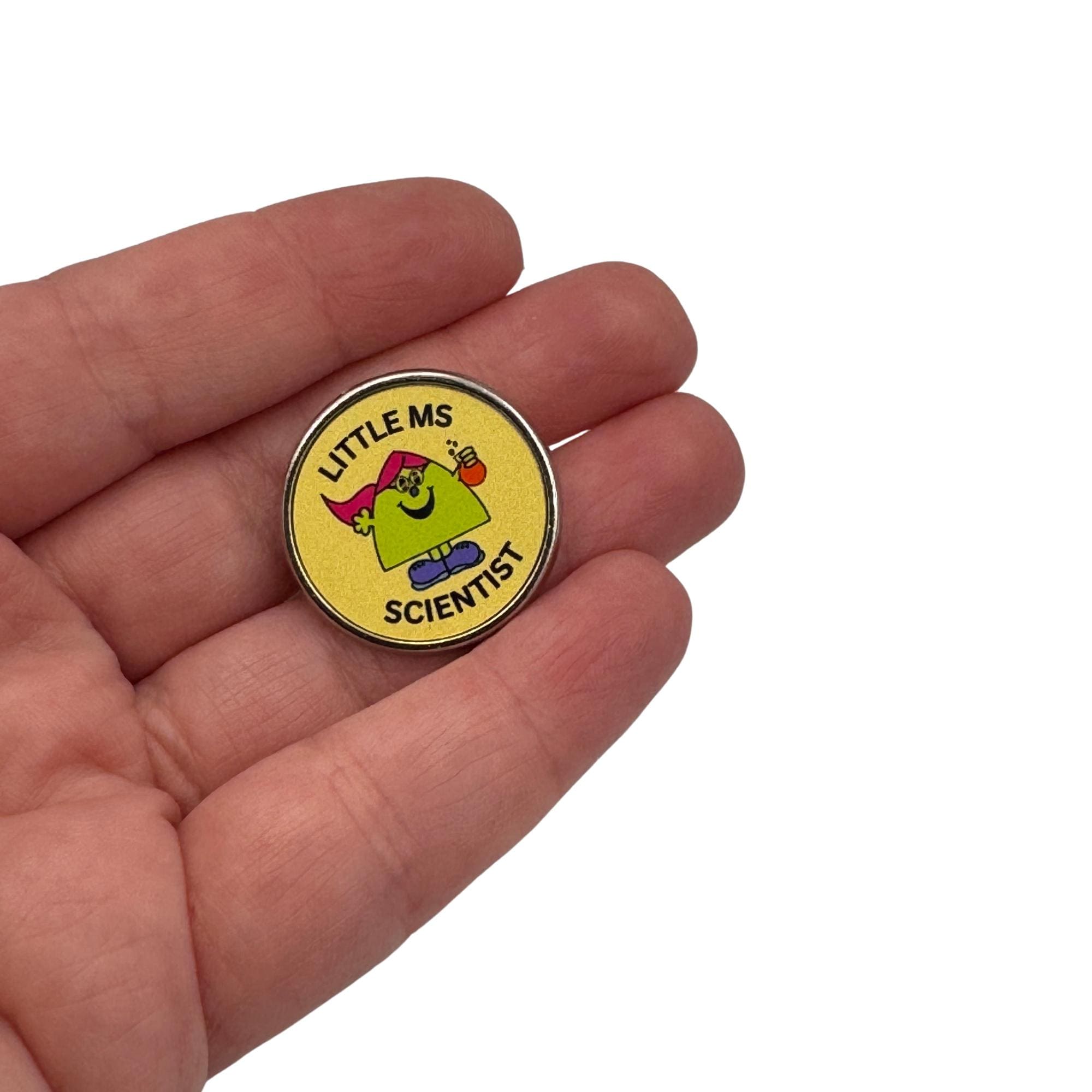 Little Ms Scientist Pin. Women and Girls in Science, Technology, Engineering, Maths. STEM Inspiration Badges.