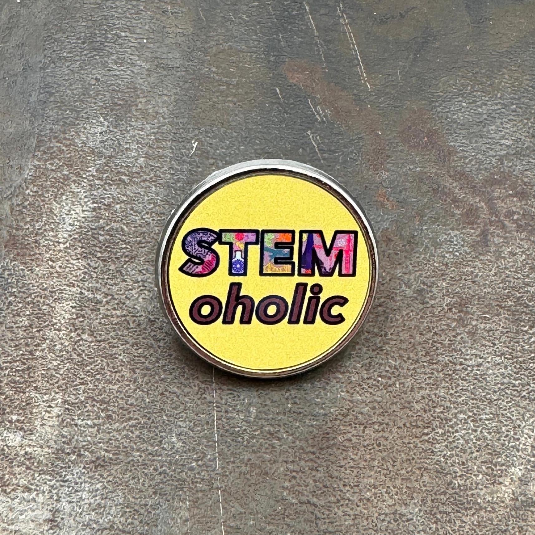 STEMoholic Pin. Science, Tech, Engineering, Maths Pin. STEM Inspiration Badges.