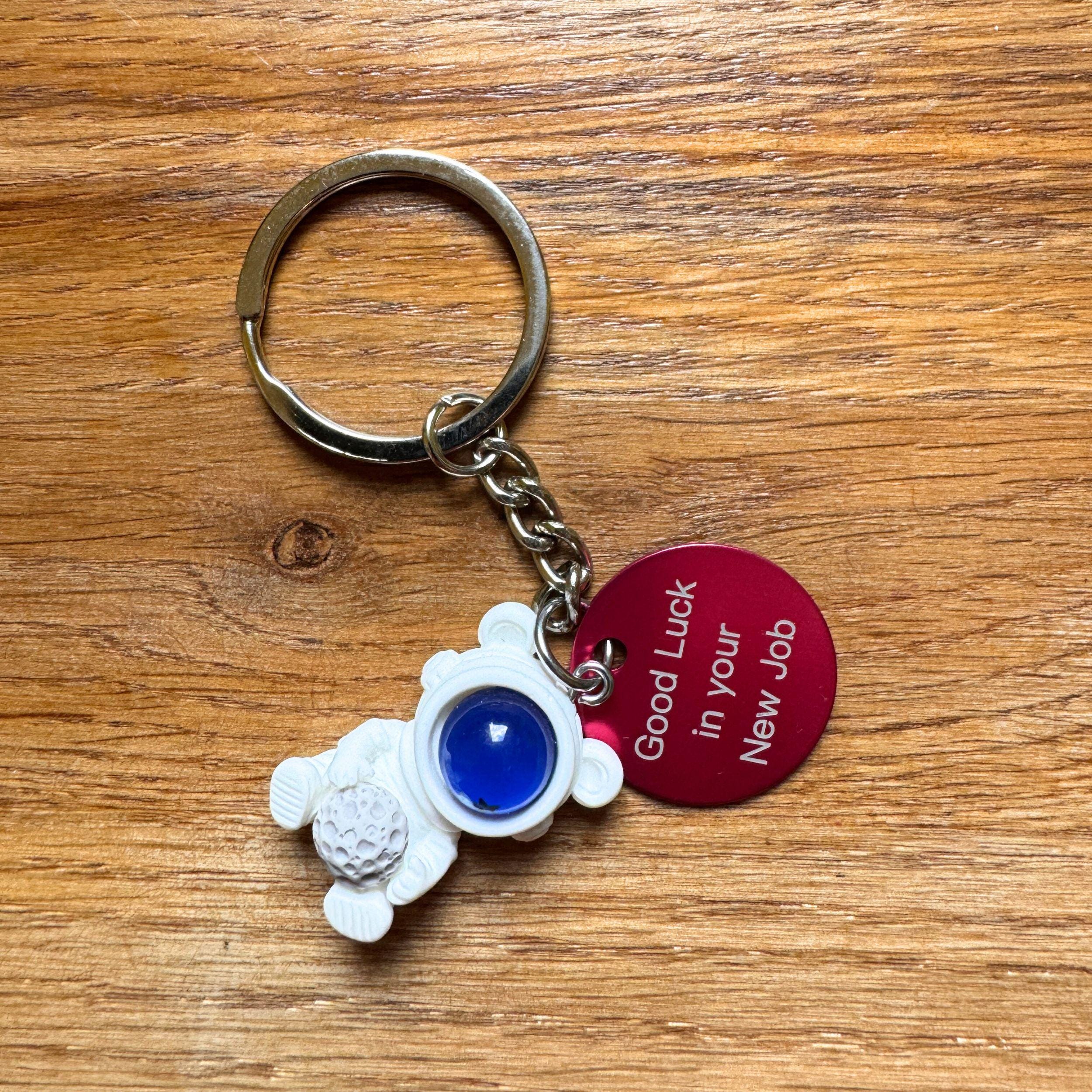 Cute Kawaii Bear Astronaut with Space Rock Personalised Keyring. Customised Space Teddy Keychain