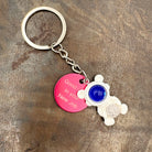 Cute Kawaii Bear Astronaut with Space Rock Personalised Keyring. Customised Space Teddy Keychain