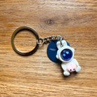 Cute Kawaii Bunny Astronaut with Heart Personalised Keyring. Customised Space Bunny Keychain