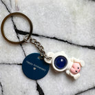 Cute Kawaii Bunny Astronaut with Heart Personalised Keyring. Customised Space Bunny Keychain