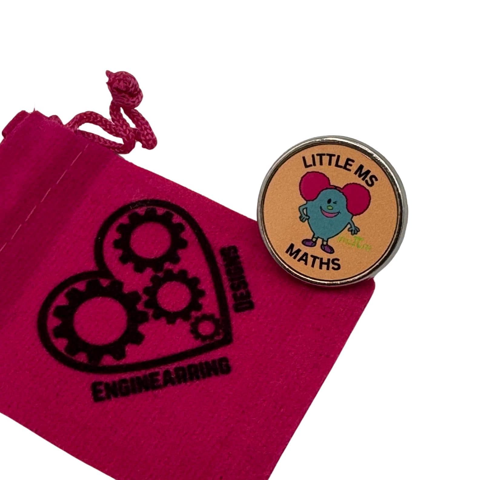 Little Ms Maths Pin. Women and Girls in Science, Tech, Engineering, Maths. STEM Inspiration Badges.