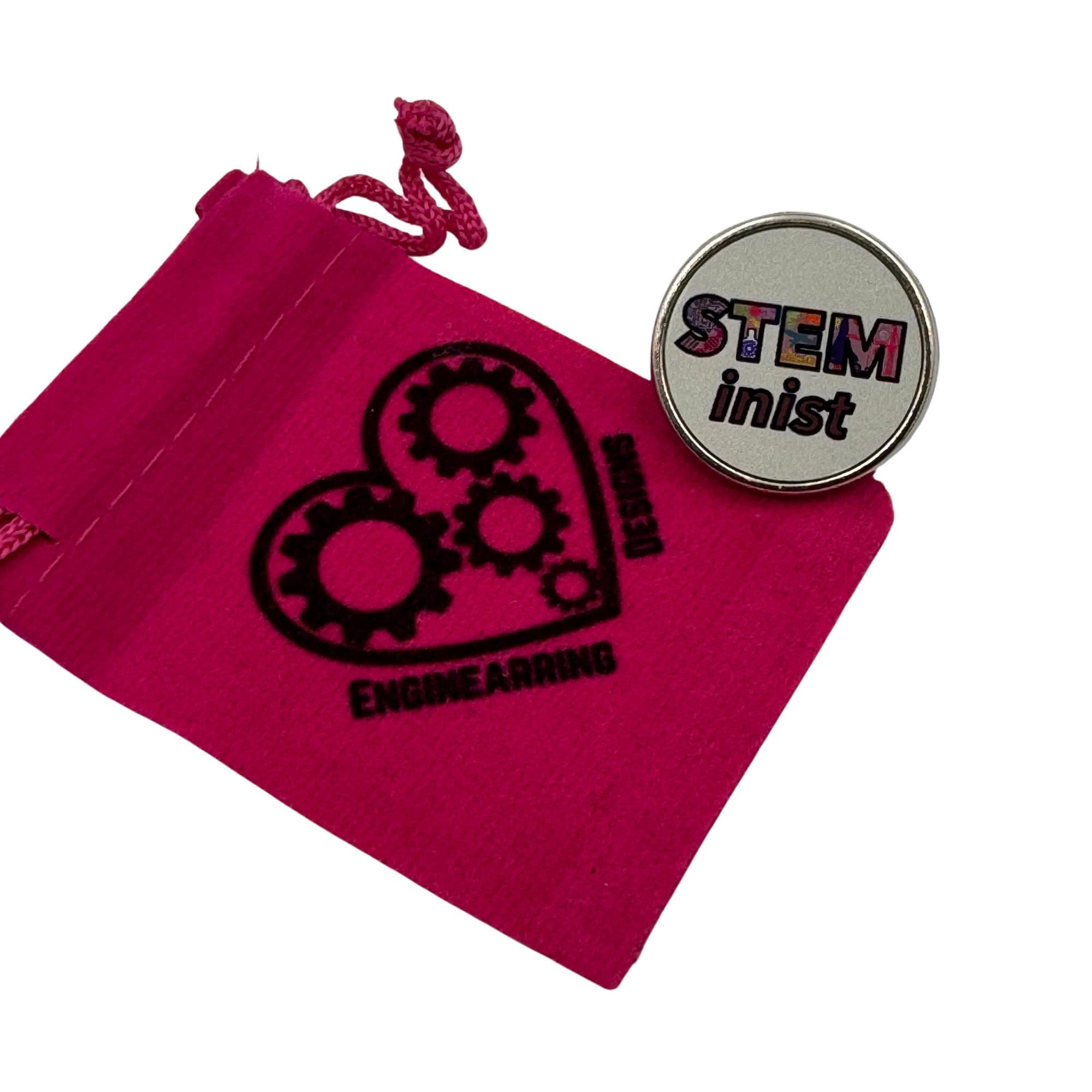 STEMinist Pin. Women and Girls in Science, Tech, Engineering, Maths. STEM Inspiration Badges.