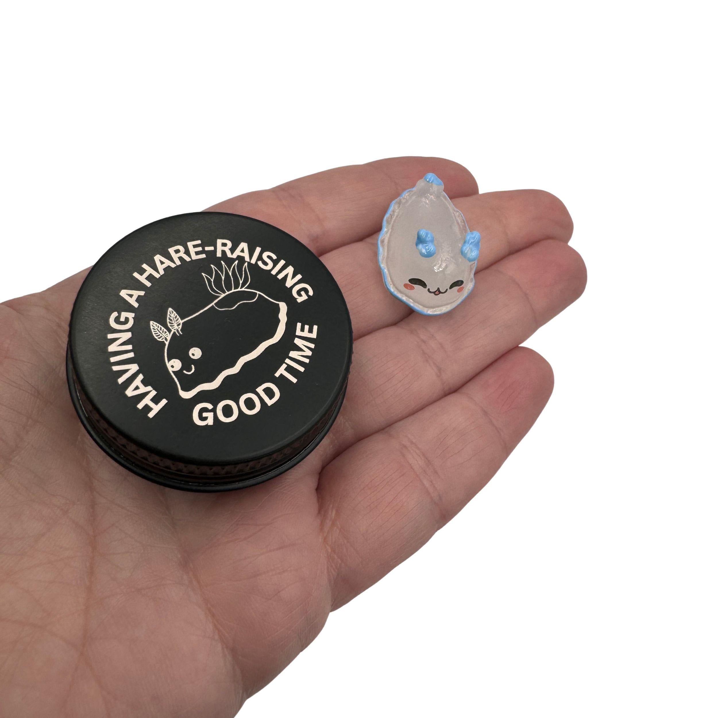 Personalised Sea Hare Pocket Pal. Custom Marine Animal Buddy in a Tin. Hare-Raising Good Time mini tin pet. Laser engraved small pal.