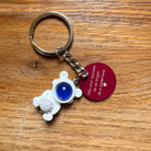 Cute Kawaii Bear Astronaut with Space Rock Personalised Keyring. Customised Space Teddy Keychain