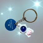 Cute Kawaii Bunny Astronaut with Heart Personalised Keyring. Customised Space Bunny Keychain