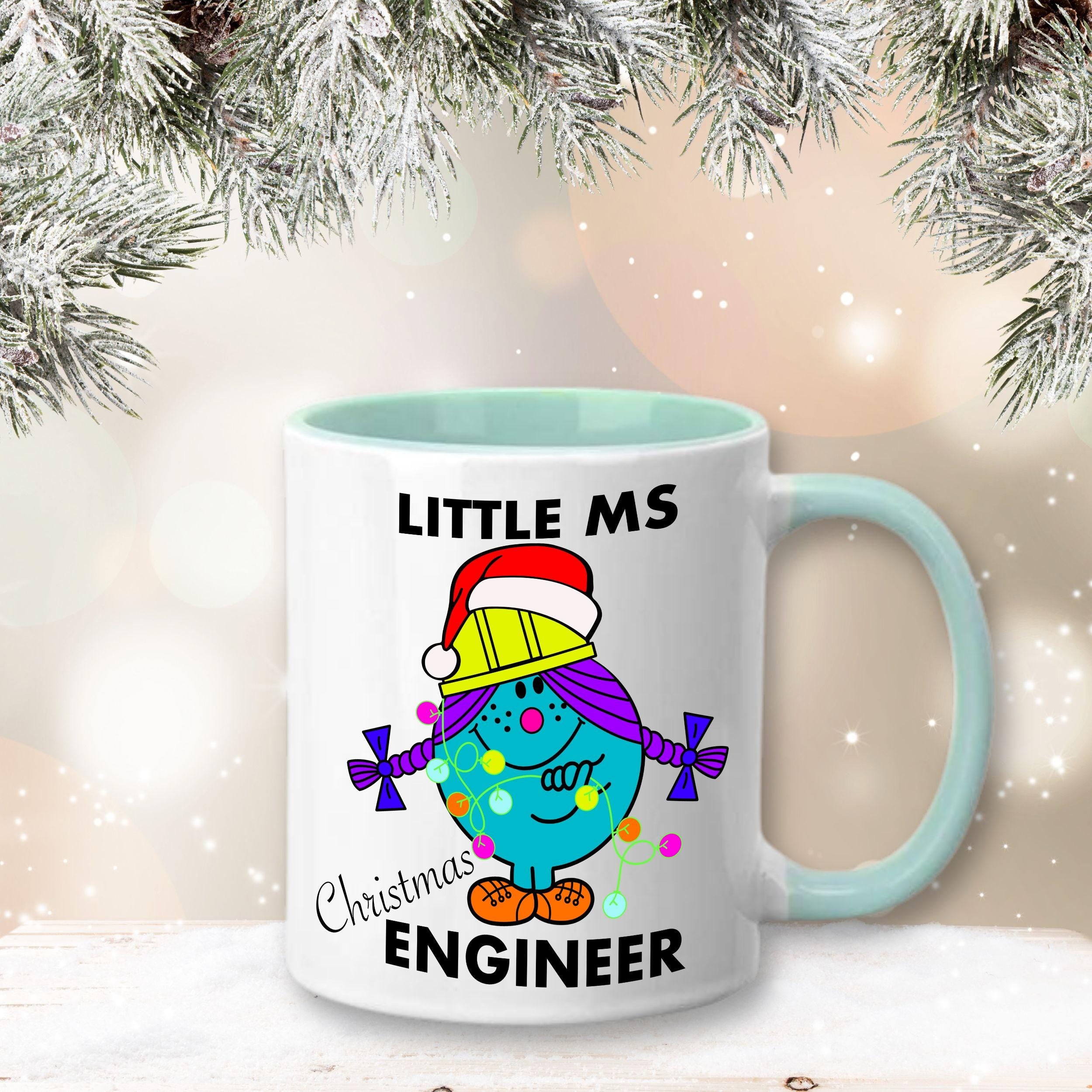 Personalised Christmas Engineer Mug with Colour Handle and Inside. Women in Engineering Xmas Mug Mint