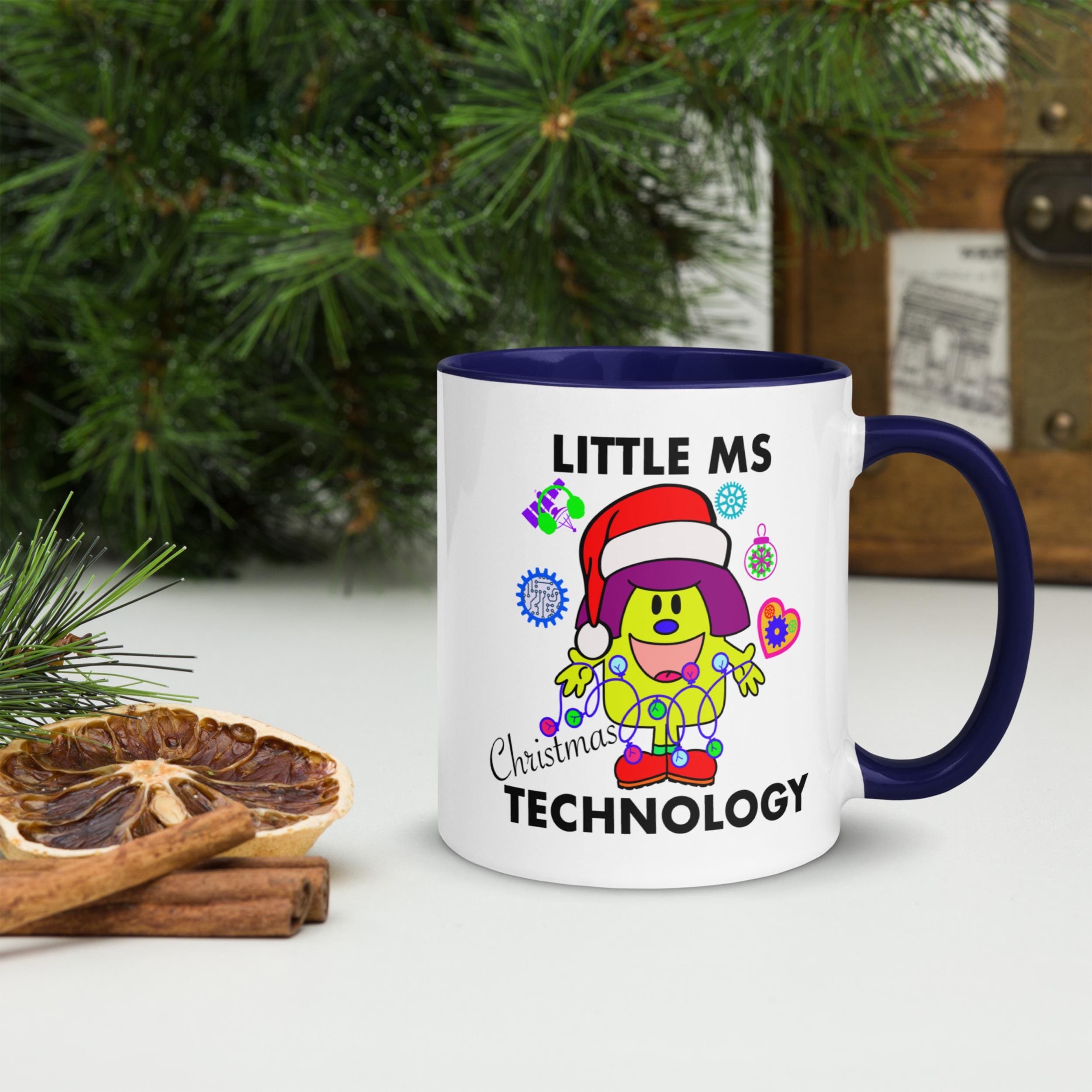 Personalised Christmas Tech Mug with Colour Handle and Inside. Women in Technology Xmas Mug. Customised Mug with name