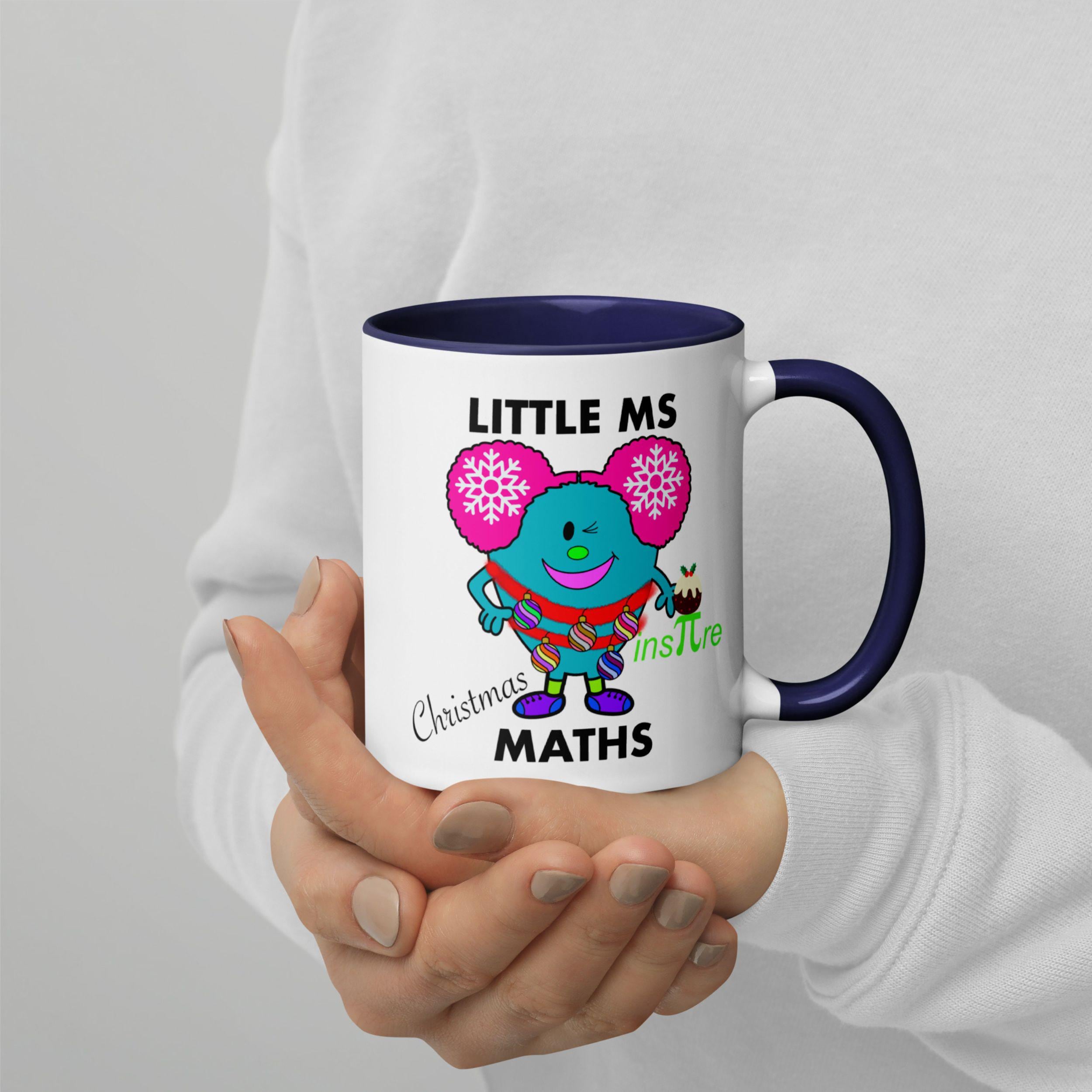 Personalised Christmas Maths Mug with Colour Handle and Inside. Women in Mathematics Xmas Mug. Customised Mug with name