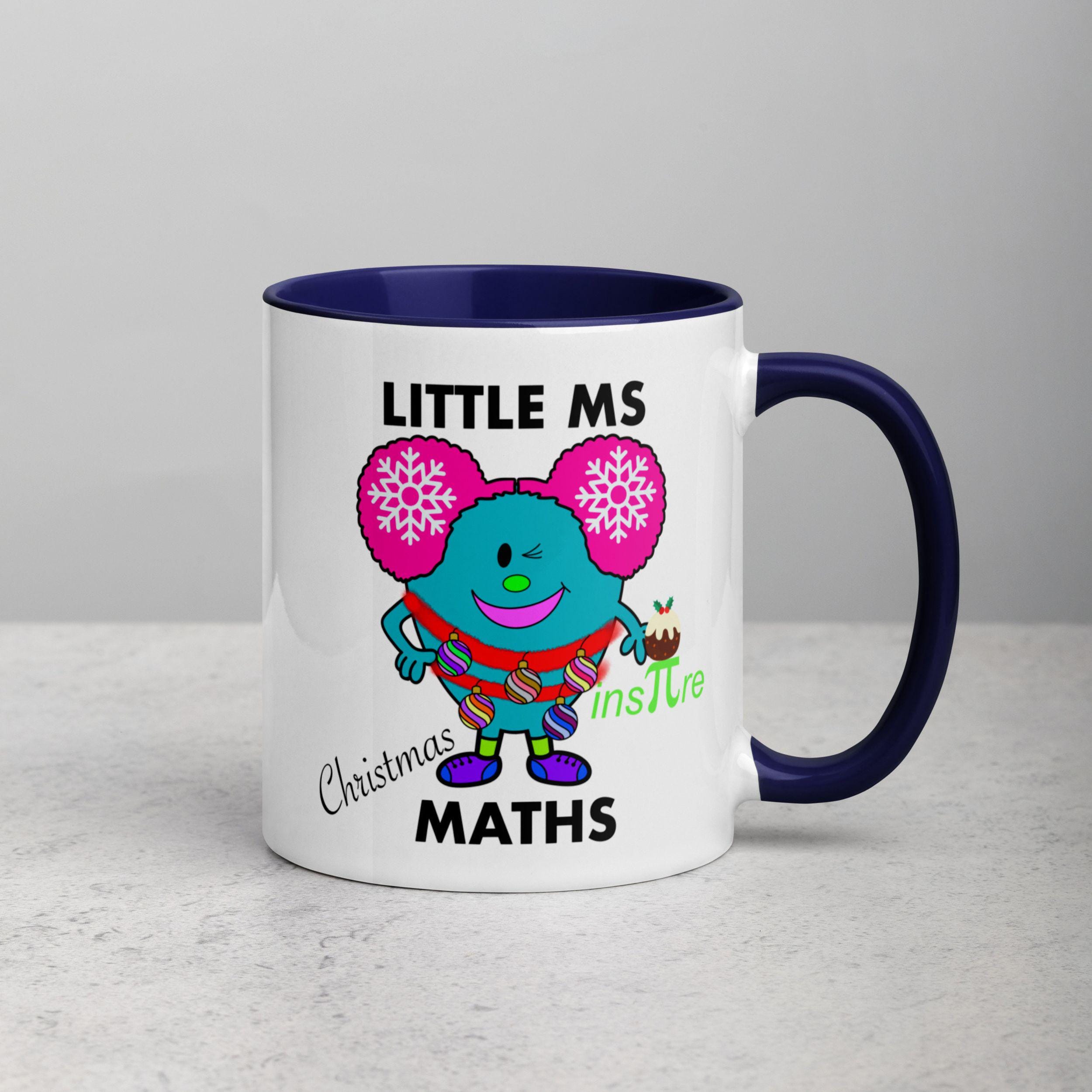 Personalised Christmas Maths Mug with Colour Handle and Inside. Women in Mathematics Xmas Mug. Customised Mug with name