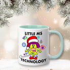 Personalised Christmas Tech Mug with Colour Handle and Inside. Women in Technology Xmas Mug. Customised Mug with name Mint