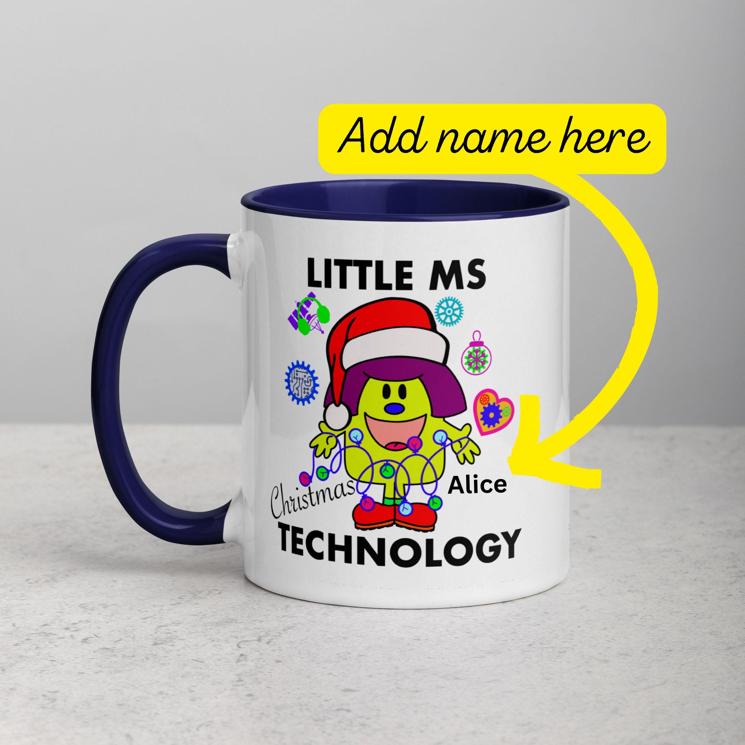 Personalised Christmas Tech Mug with Colour Handle and Inside. Women in Technology Xmas Mug. Customised Mug with name