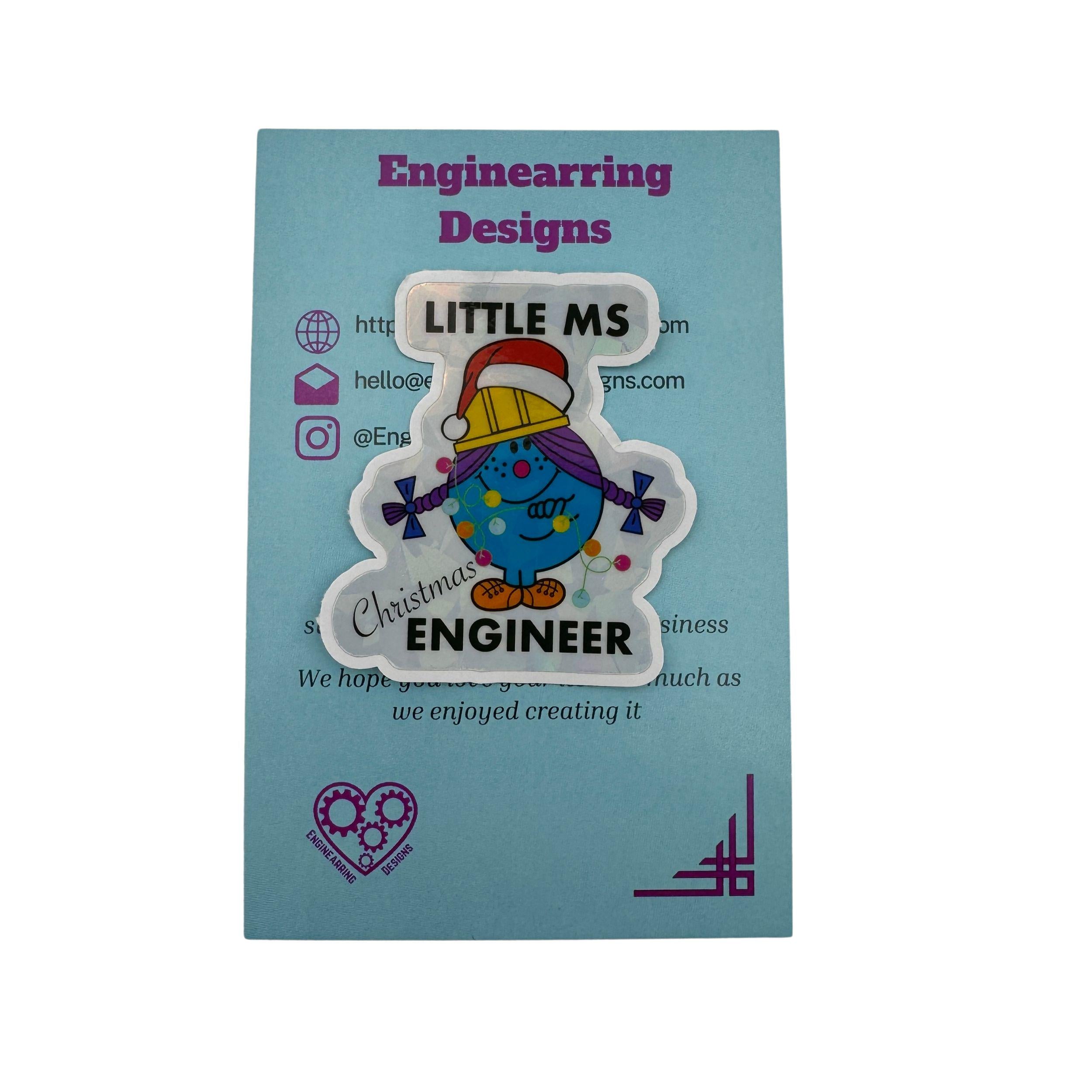 Little Ms Engineer Christmas Vinyl Sticker. STEMinist Holographic decal - Women and Girls in Science and Engineering