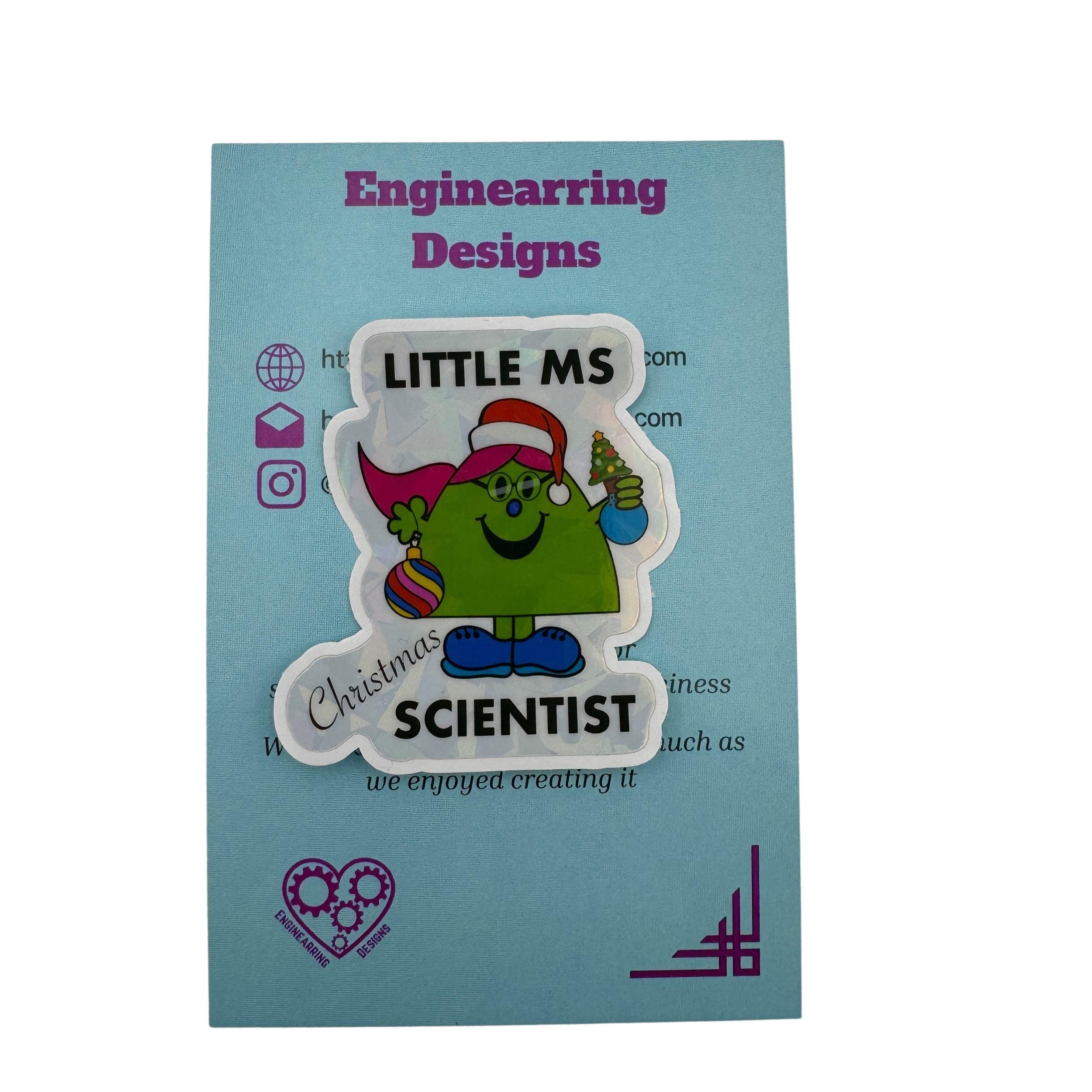 Little Ms Scientist Christmas Vinyl Sticker. STEMinist Holographic decal - Women and Girls in Science and Engineering