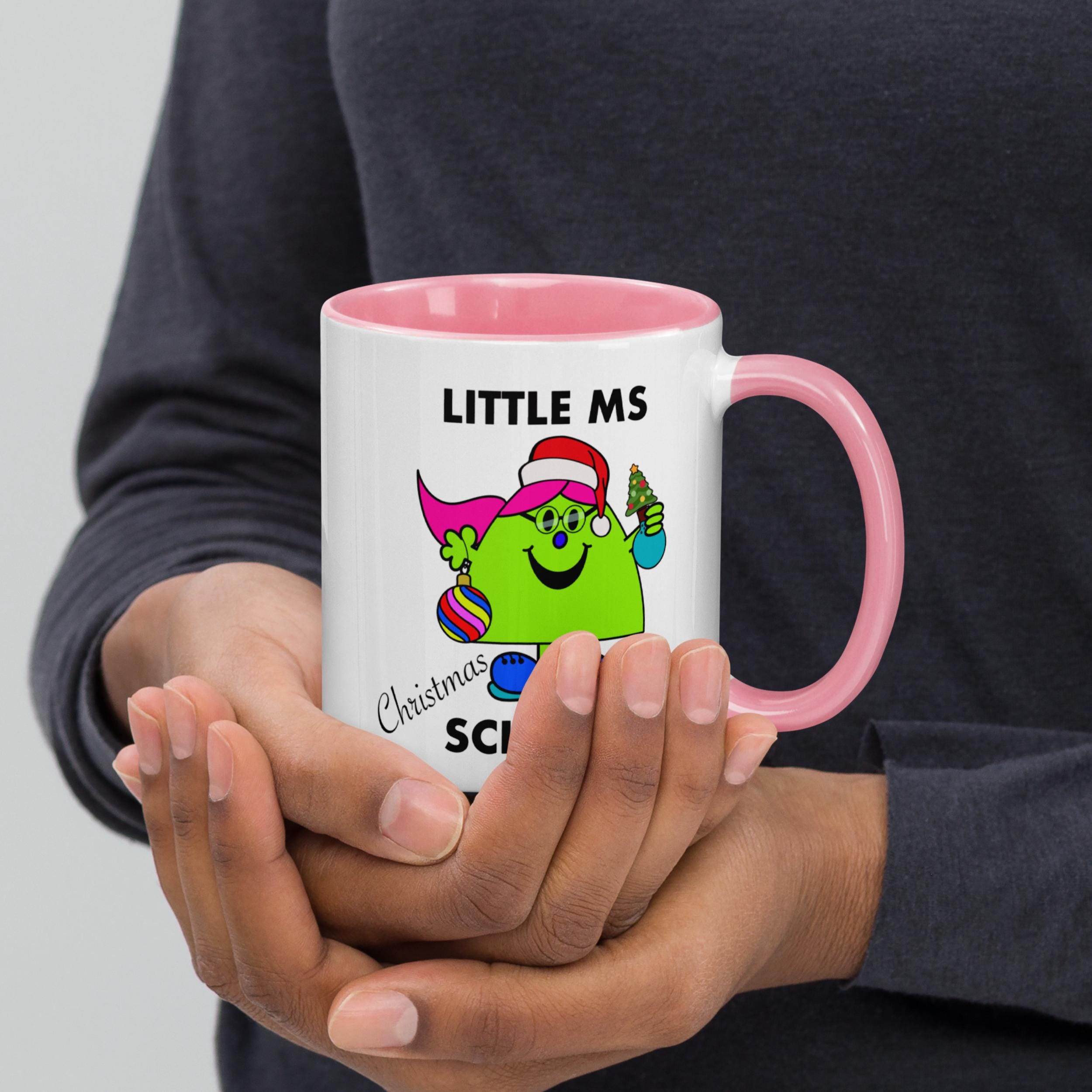 Personalised Christmas Scientist Mug with Colour Handle and Inside. Women in Science Xmas Mug. Customised Mug with name