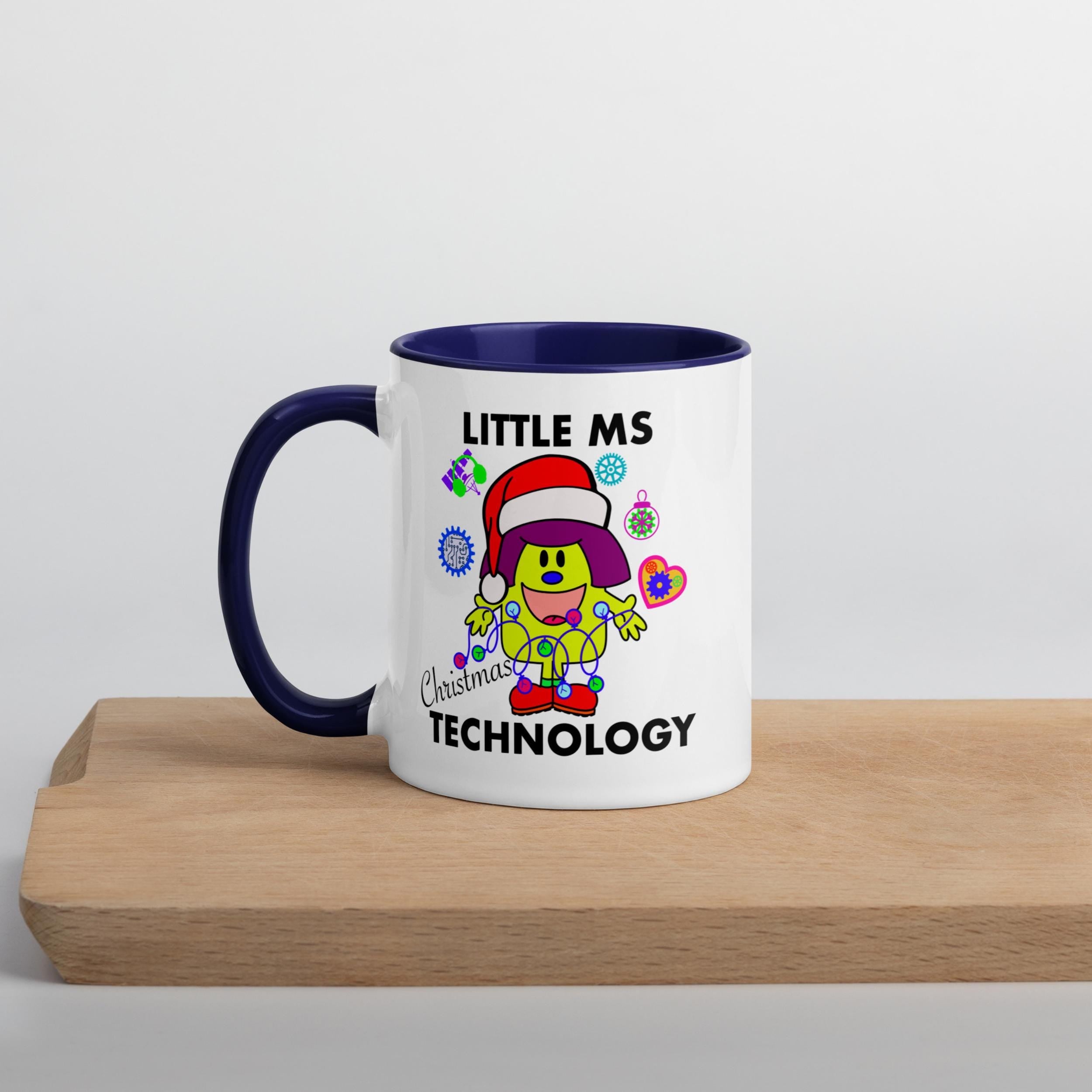 Personalised Christmas Tech Mug with Colour Handle and Inside. Women in Technology Xmas Mug. Customised Mug with name