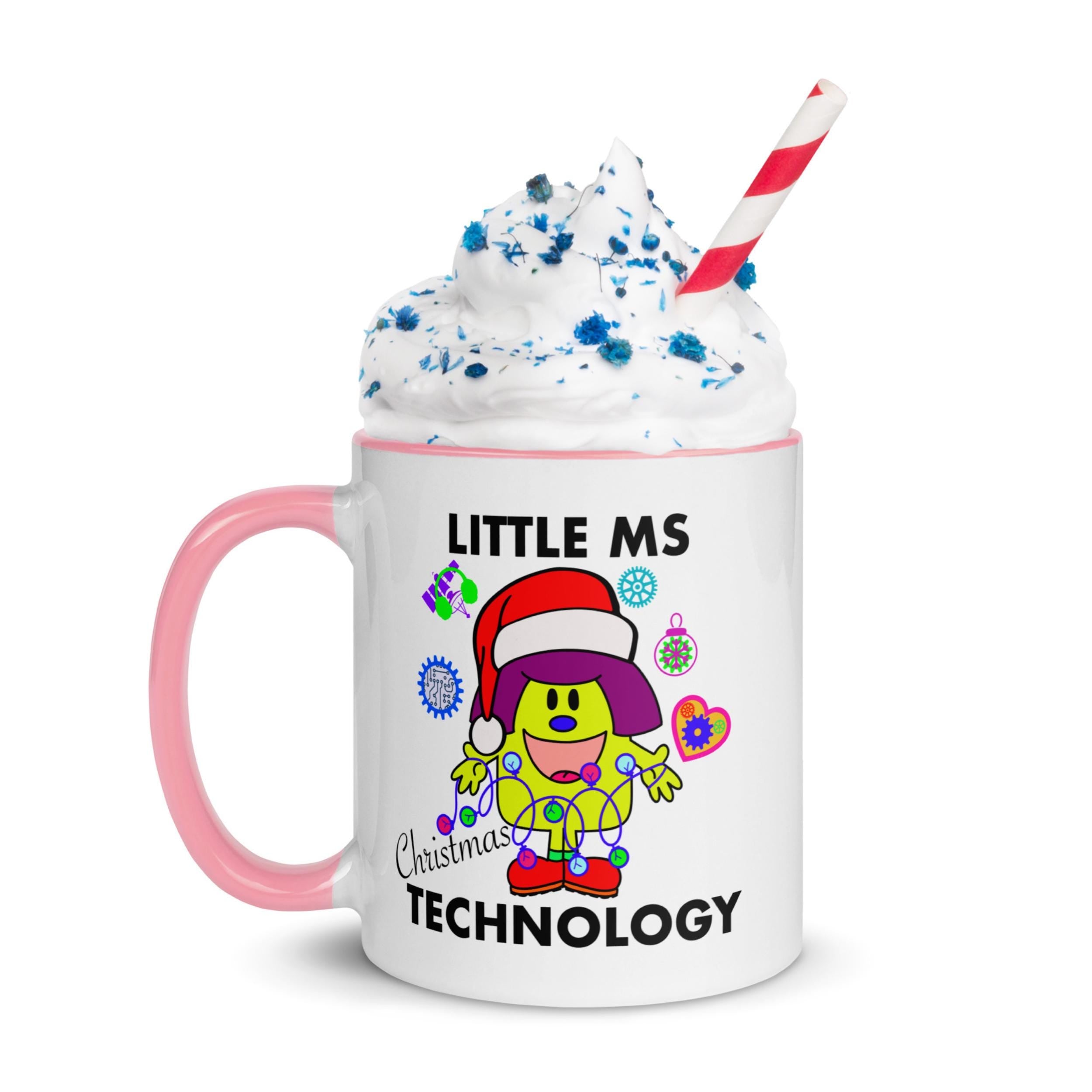 Personalised Christmas Tech Mug with Colour Handle and Inside. Women in Technology Xmas Mug. Customised Mug with name