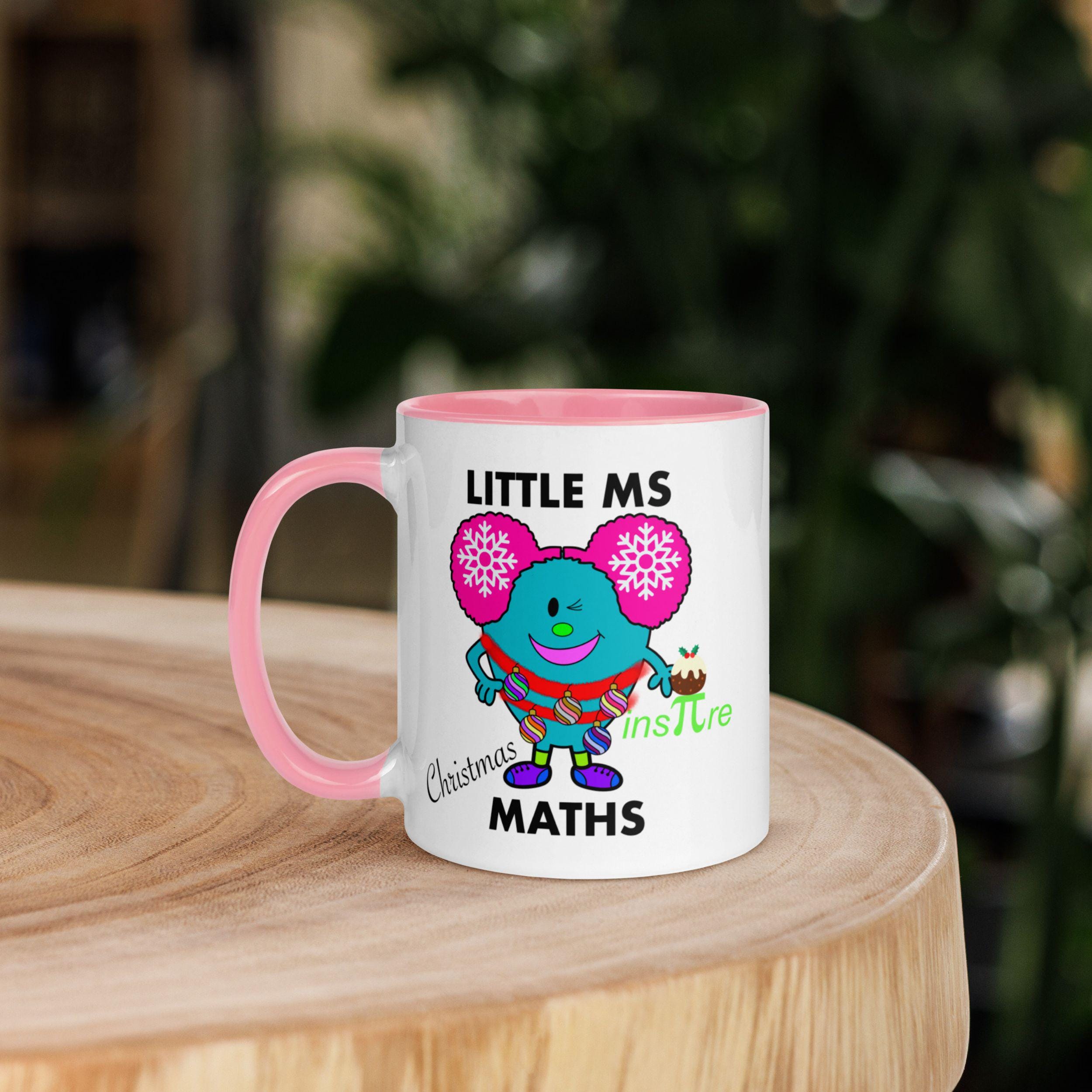 Personalised Christmas Maths Mug with Colour Handle and Inside. Women in Mathematics Xmas Mug. Customised Mug with name Pink