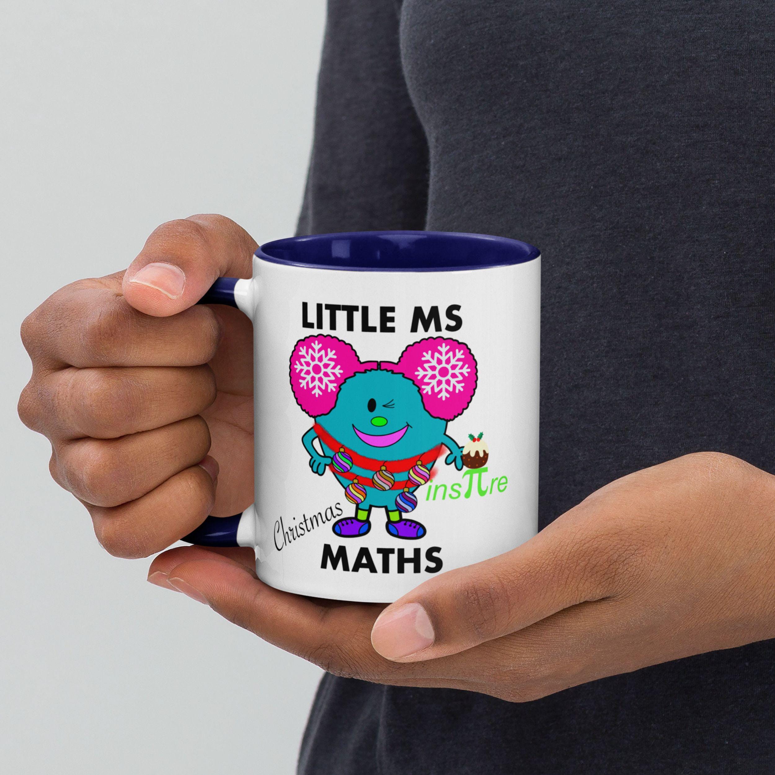 Personalised Christmas Maths Mug with Colour Handle and Inside. Women in Mathematics Xmas Mug. Customised Mug with name