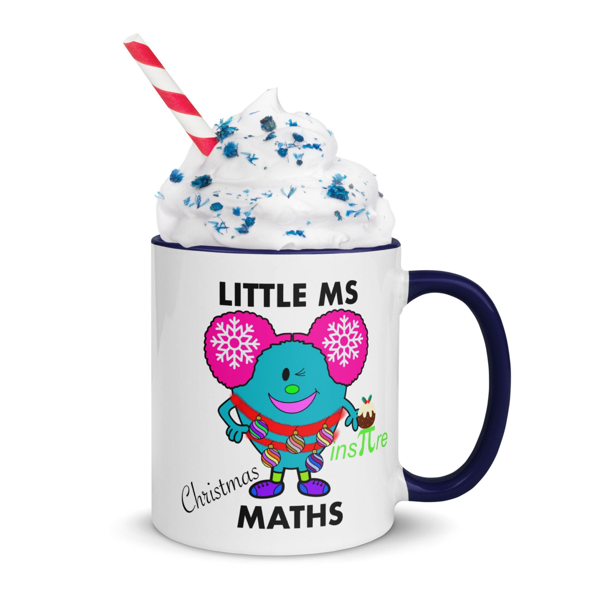 Personalised Christmas Maths Mug with Colour Handle and Inside. Women in Mathematics Xmas Mug. Customised Mug with name