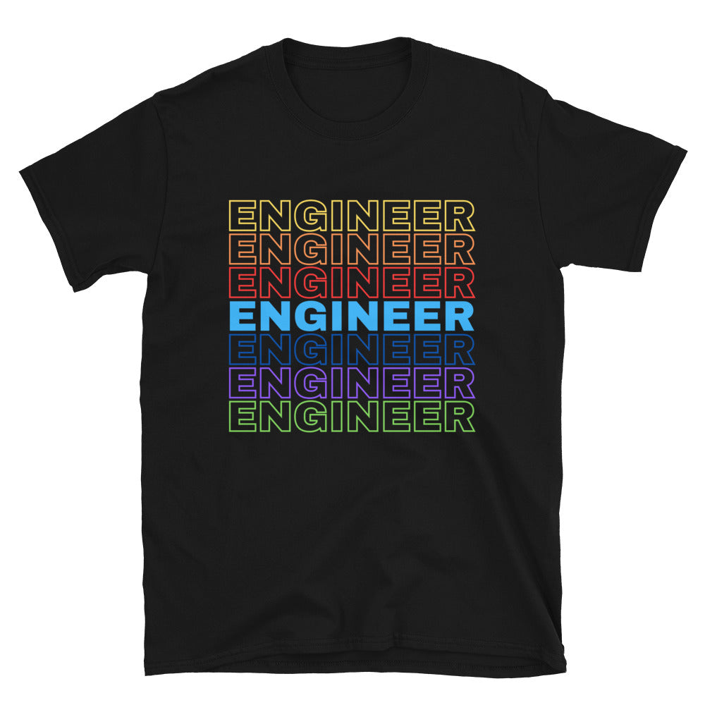 Funky Colourful Engineer Rainbow T-shirt Black