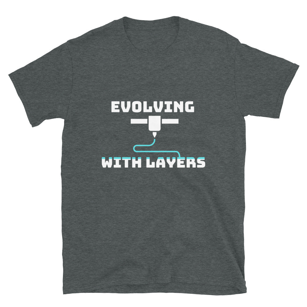 Evolving with Layers Funny 3D Printer T-shirt Dark Heather