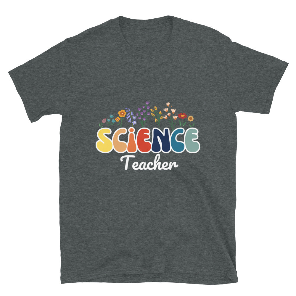 Retro Wildflowers Science Teacher T-shirt Dark Heather