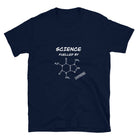 Science fuelled by Caffeine Original T-shirt. Caffeine Molecule Scientist Top Navy