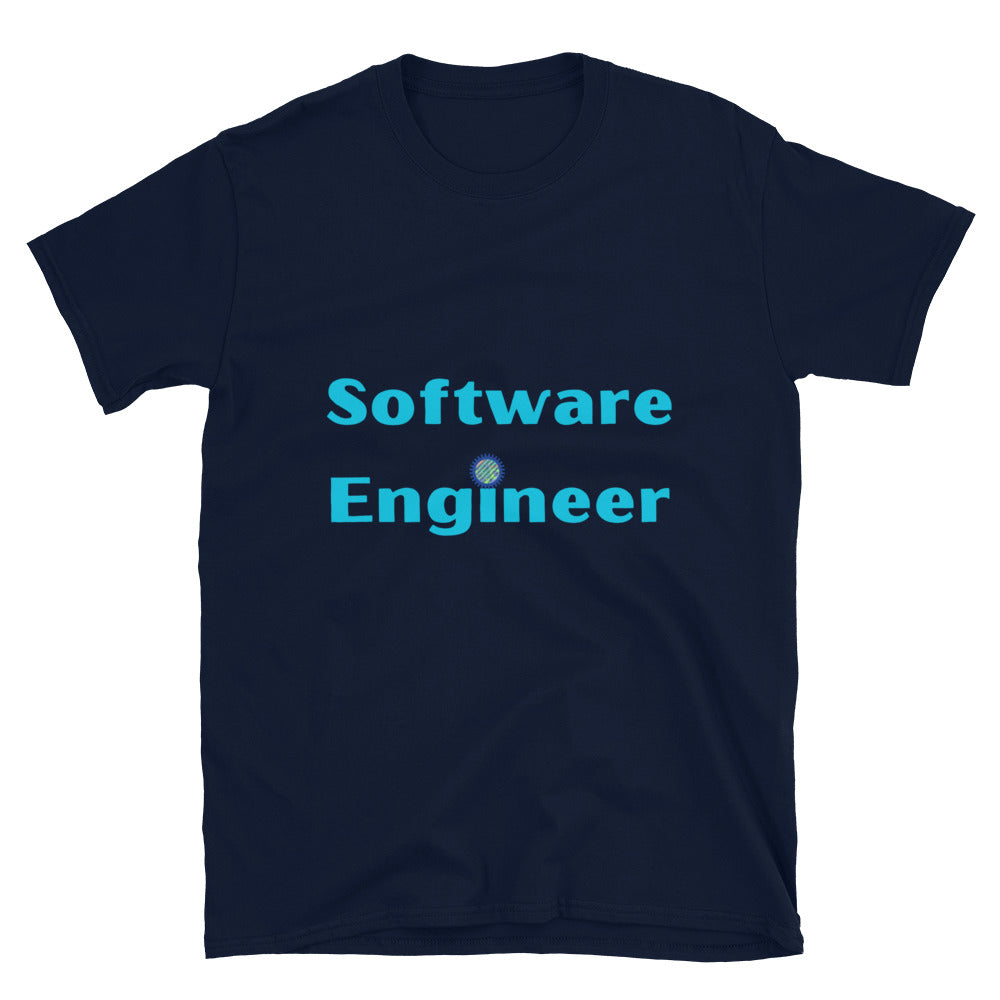 Software Engineer T-shirt. Software Engineering with cogs and binary code Top Navy