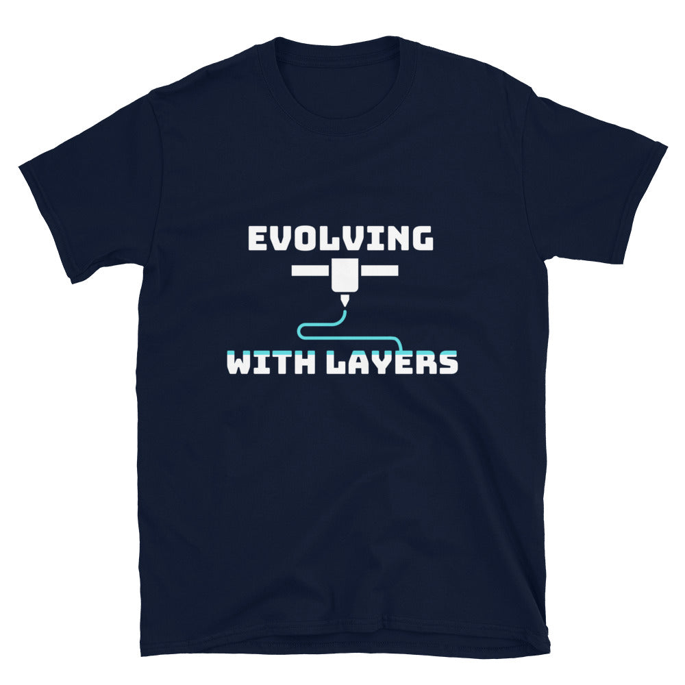 Evolving with Layers Funny 3D Printer T-shirt Navy