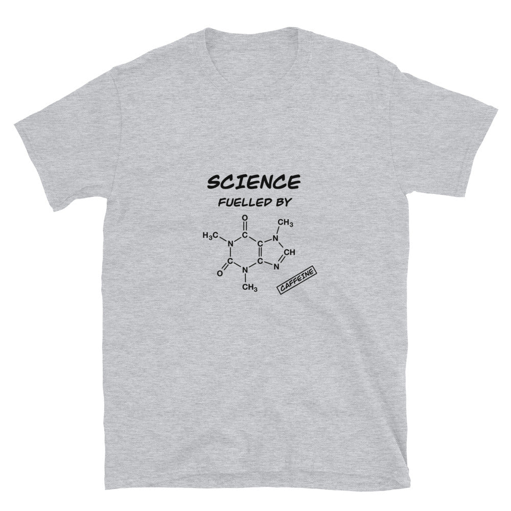 Science fuelled by Caffeine Original T-shirt. Caffeine Molecule Scientist Top Sport Grey