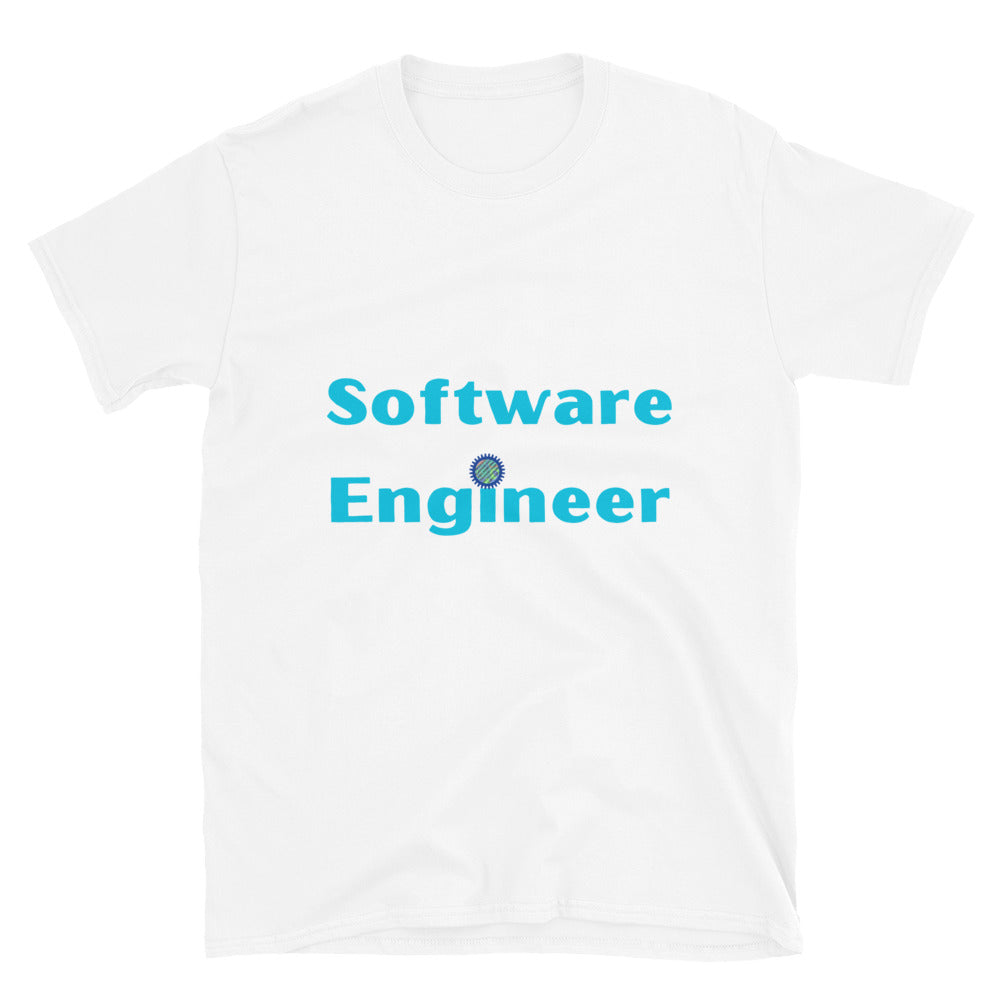 Software Engineer T-shirt. Software Engineering with cogs and binary code Top White