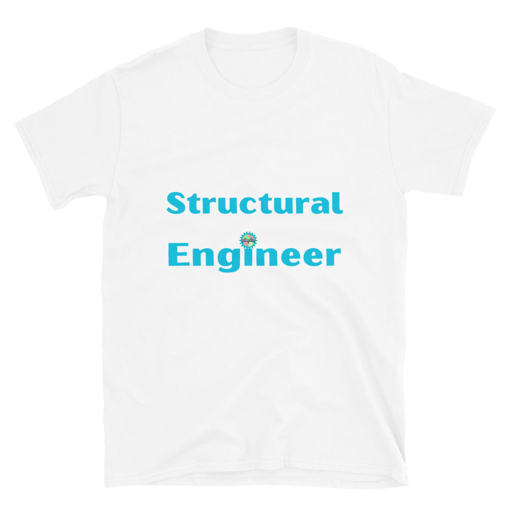 Structural Engineer T-shirt. Structural Engineering Top with cogs & bridge White