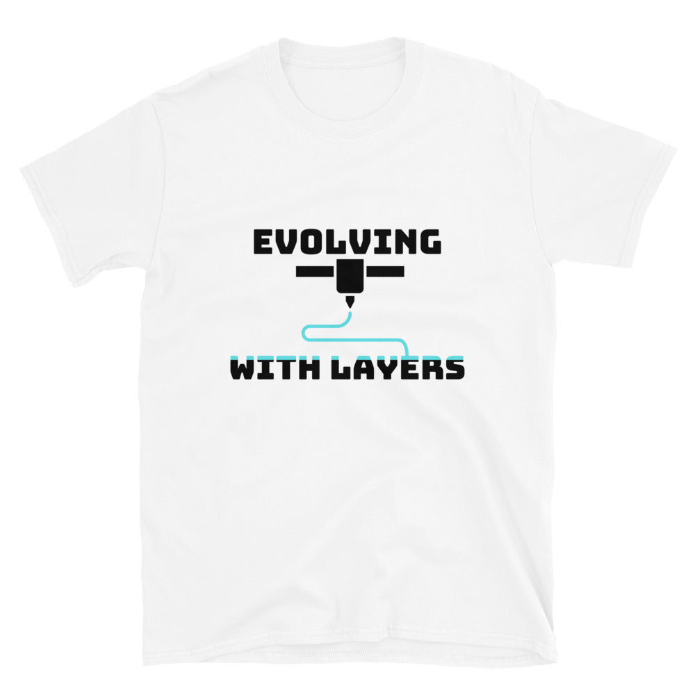 Evolving with Layers Funny 3D Printer T-shirt White