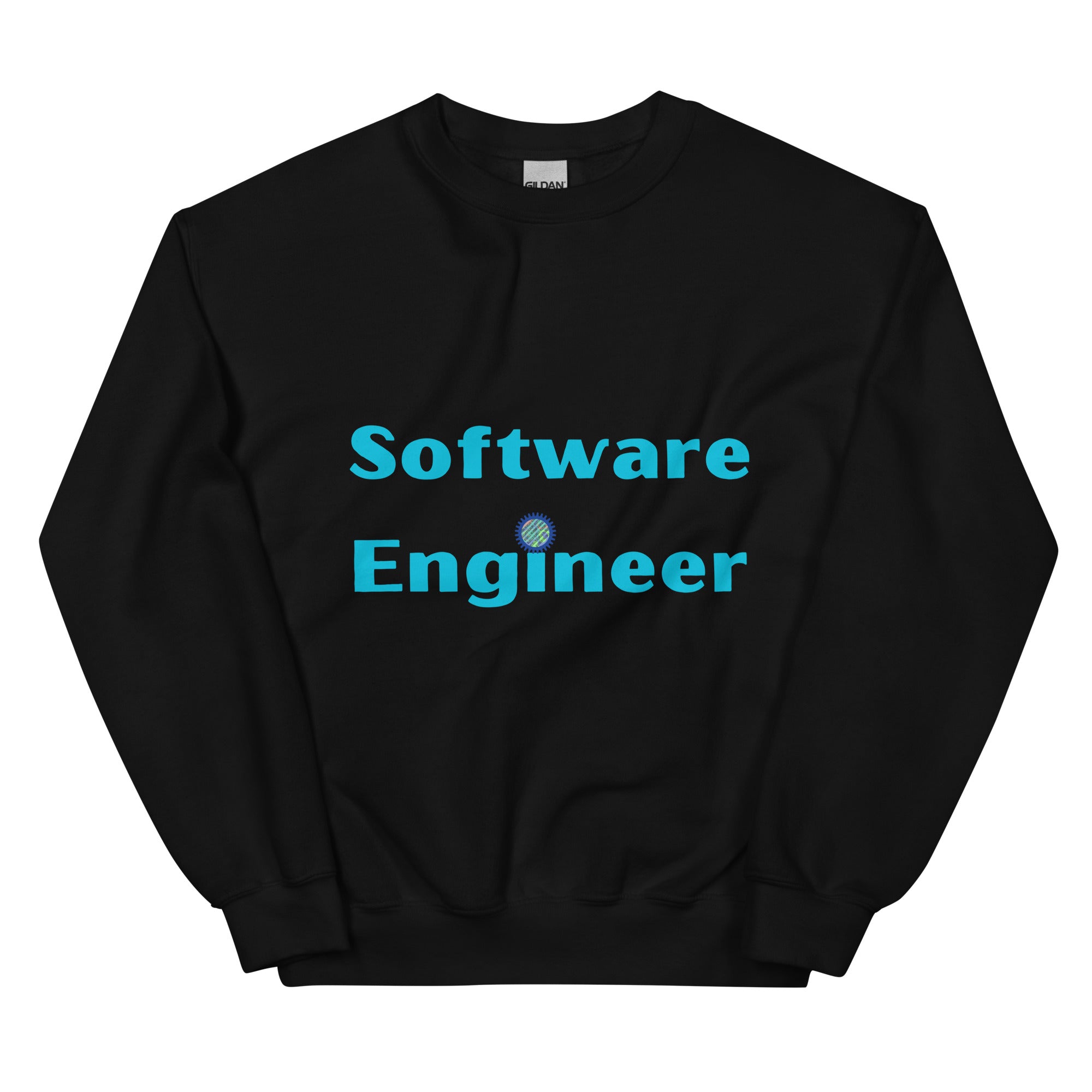 Software Engineer Sweatshirt. Software Engineering with cogs and binary code Top Black