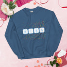 KISS Periodic Table Elements with mini hearts Sweatshirt. Geeky Valentine's Gift Indigo Blue