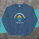 Join the Civil Engineers Club Sweatshirt. Skull Biker Engineer Top Indigo Blue