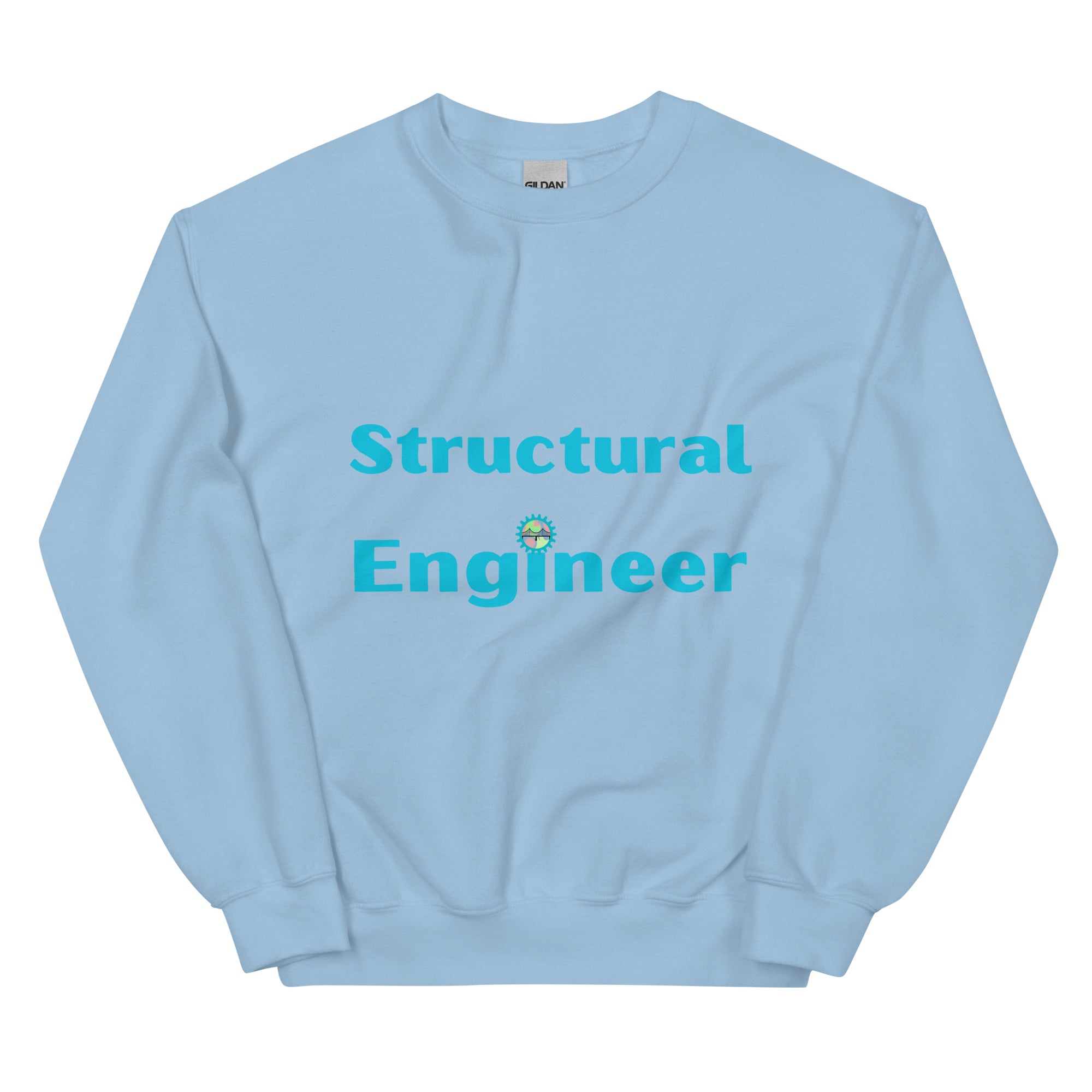 Structural Engineer Sweatshirt. Structural Engineering Top with cogs and bridge Light Blue