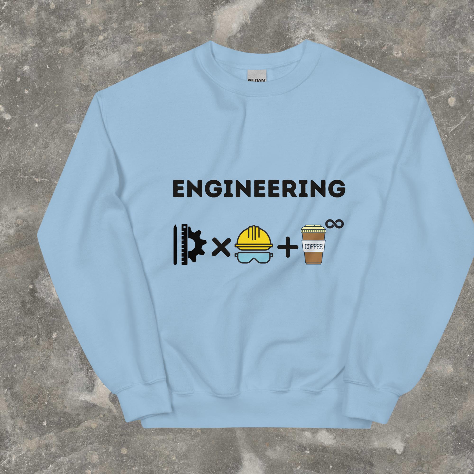 Engineering is Innovation, hard work and infinite cups of coffee Funny Sweatshirt Light Blue