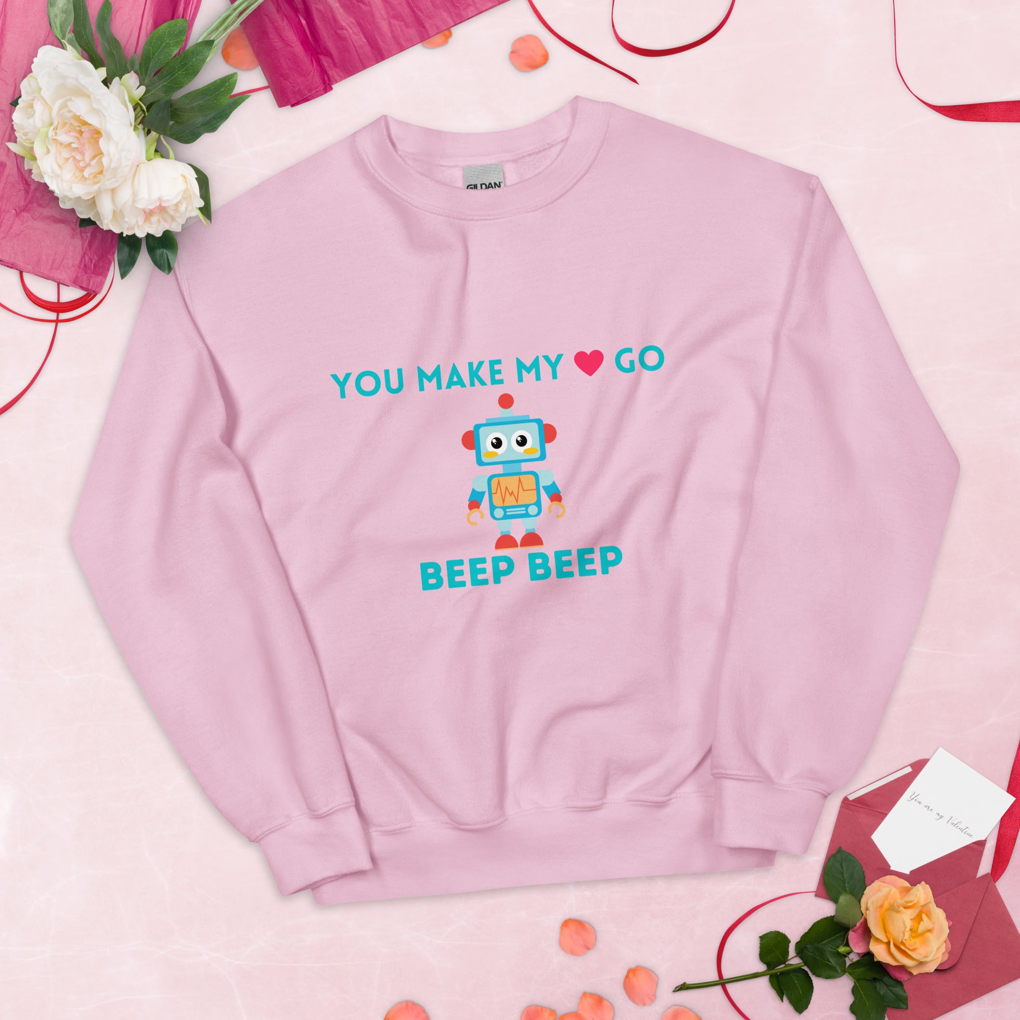 You make my heart go beep beep Robot Sweatshirt Light Pink